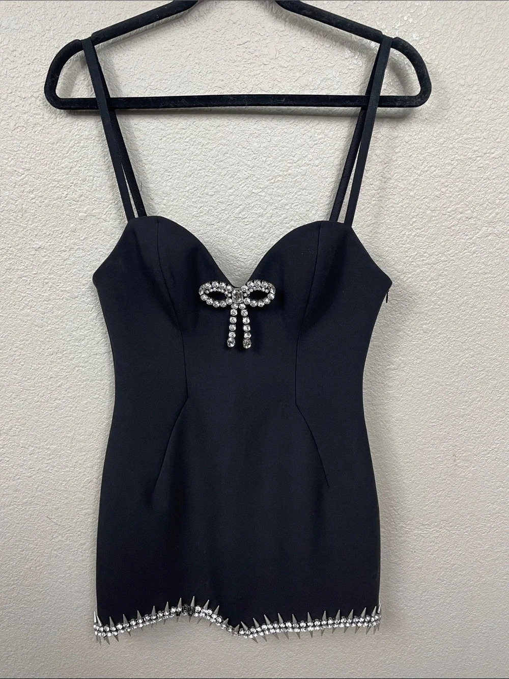 AREA NYC Crystal Spike Embellished Mini Dress Black LBD FLAW Sz 8 - Picture 3 of 17